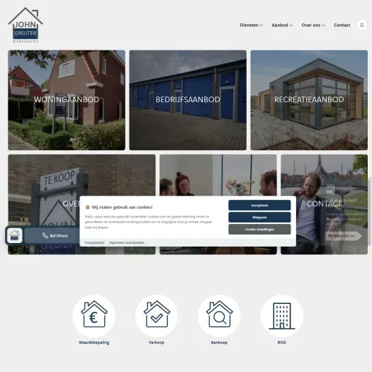 Screenshot van de website van www.johngreutermakelaardij.nl