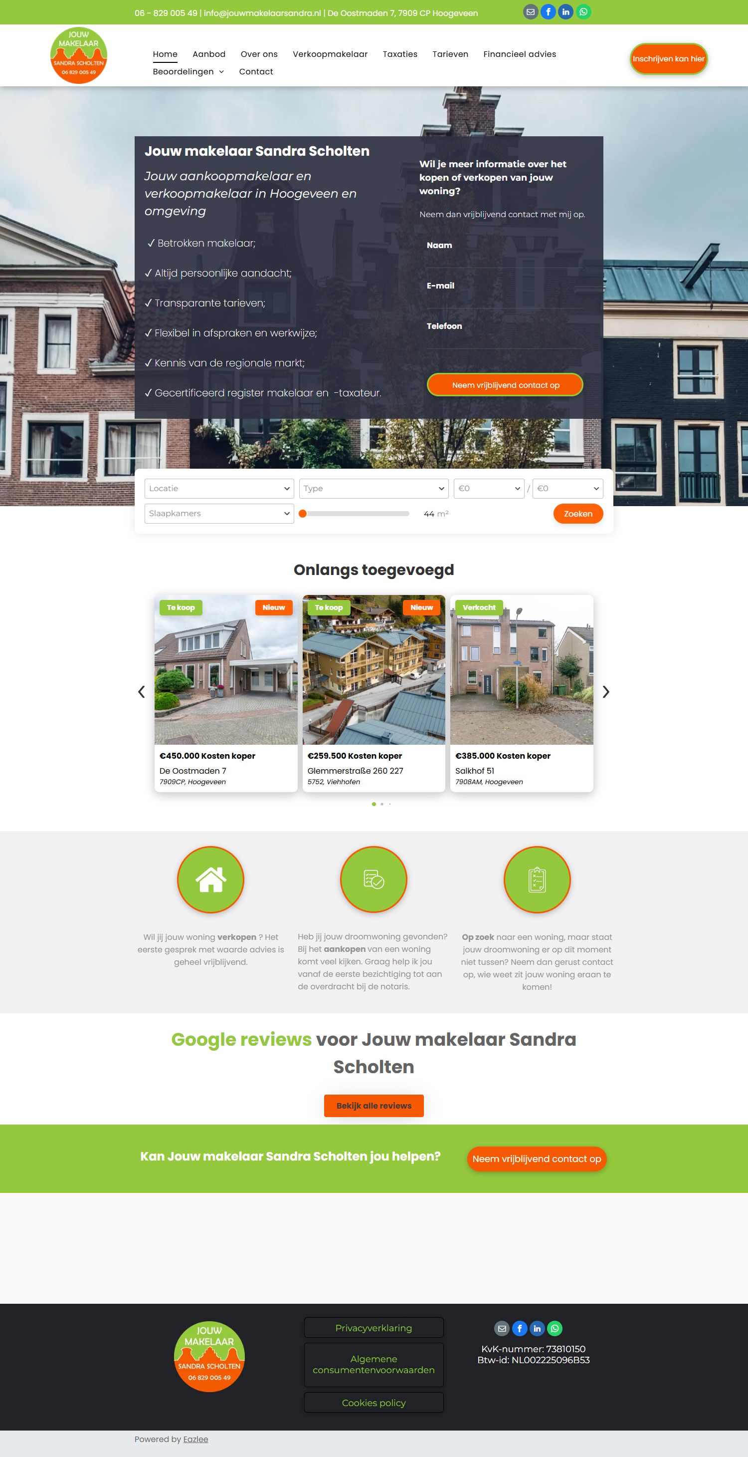 Screenshot of the website of www.jouwmakelaarsandra.nl