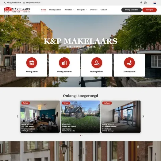 Screenshot van de website van www.kpmakelaars.nl