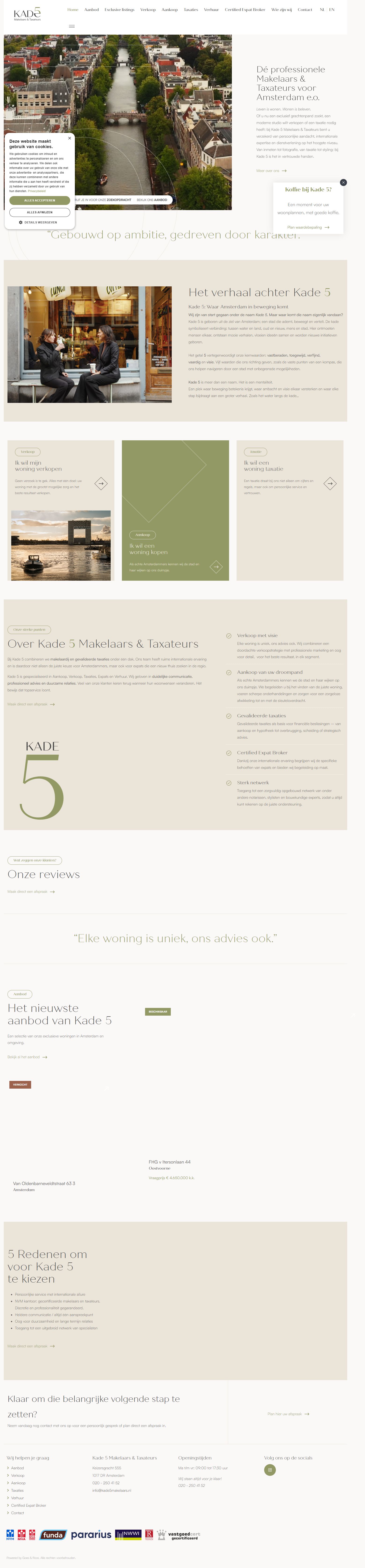 Screenshot of the website of kade5makelaars.nl