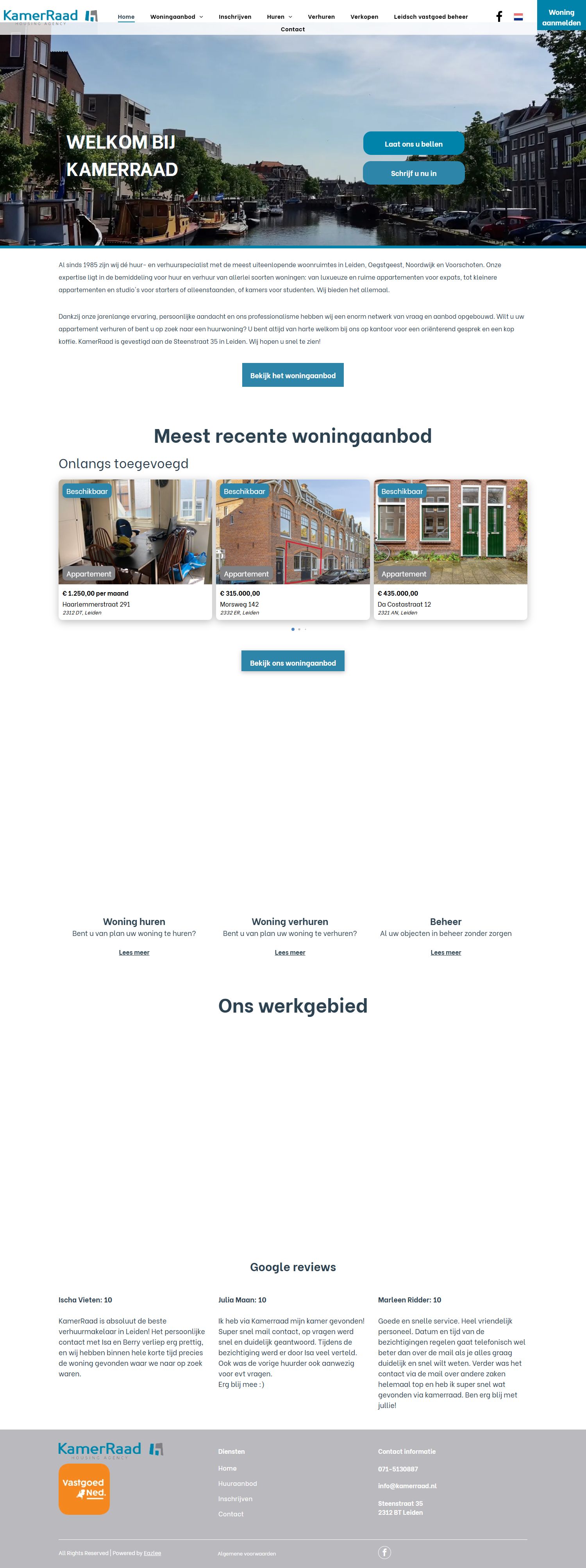 Screenshot van de website van www.kamerraad.nl