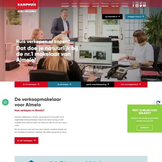 Screenshot van de website van www.kamphuismakelaars.nl