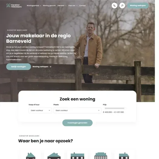 Screenshot of the website of www.karaktermakelaars.nl