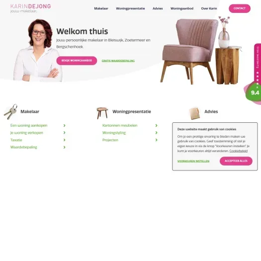 Screenshot of the website of www.karindejongmakelaars.nl