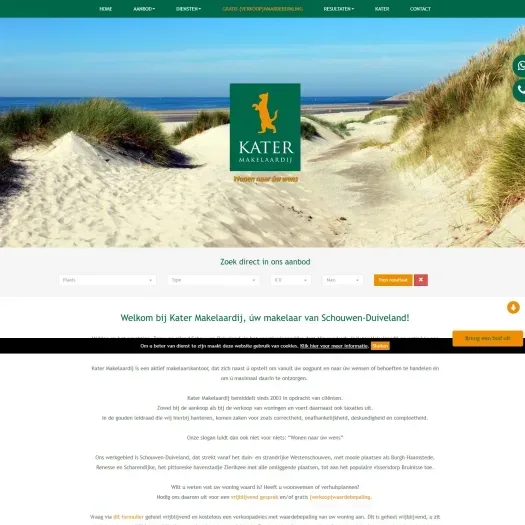 Screenshot of the website of www.katermakelaardij.nl