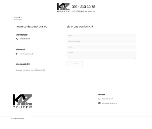 Screenshot van de website van www.kazbeheer.nl