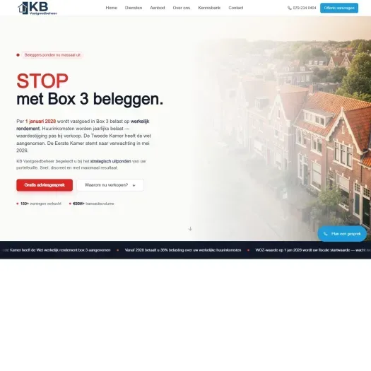 Screenshot van de website van www.kbvastgoedbeheer.nl
