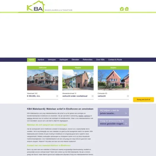 Screenshot van de website van www.kbamakelaardij.nl