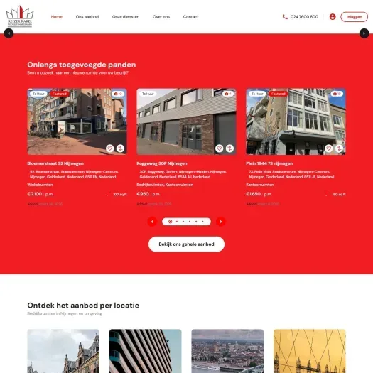 Screenshot of the website of kkbedrijfsmakelaars.nl