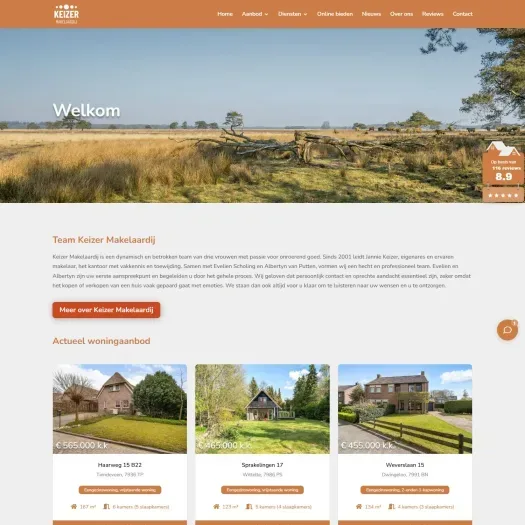 Screenshot van de website van www.keizermakelaardij.nl
