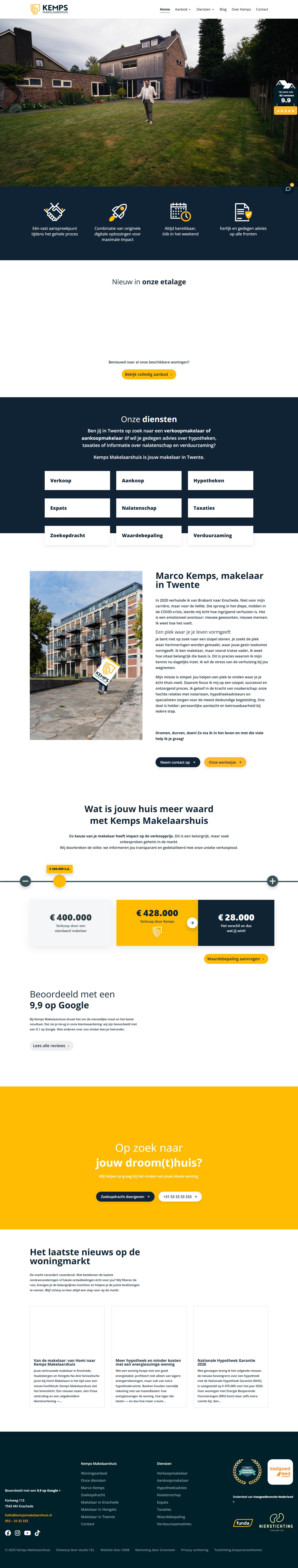 Screenshot van de website van www.kempsmakelaarshuis.nl