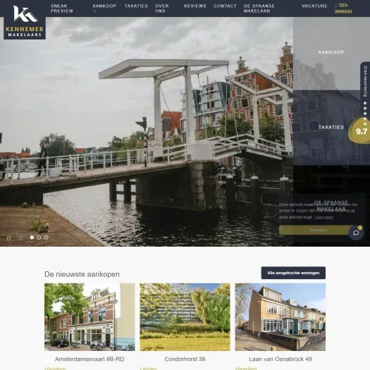 Screenshot of the website of www.kennemermakelaars.nl