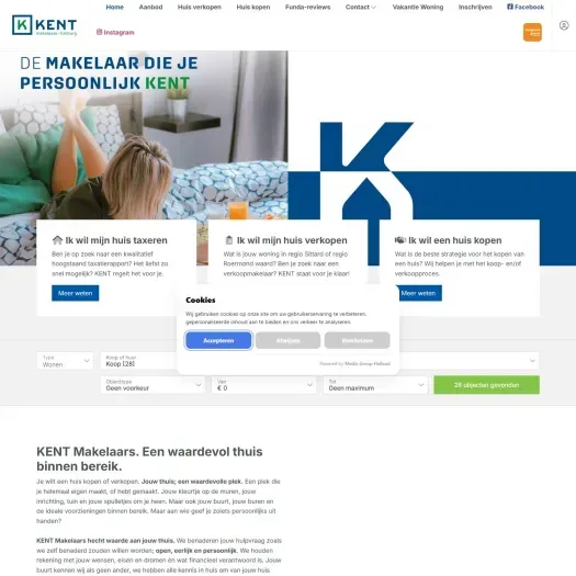 Screenshot van de website van www.kent-makelaars.nl