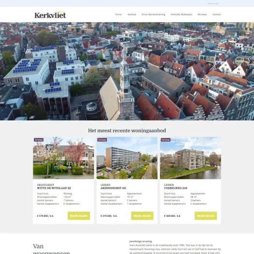 Screenshot of the website of www.kerkvlietmakelaars.nl