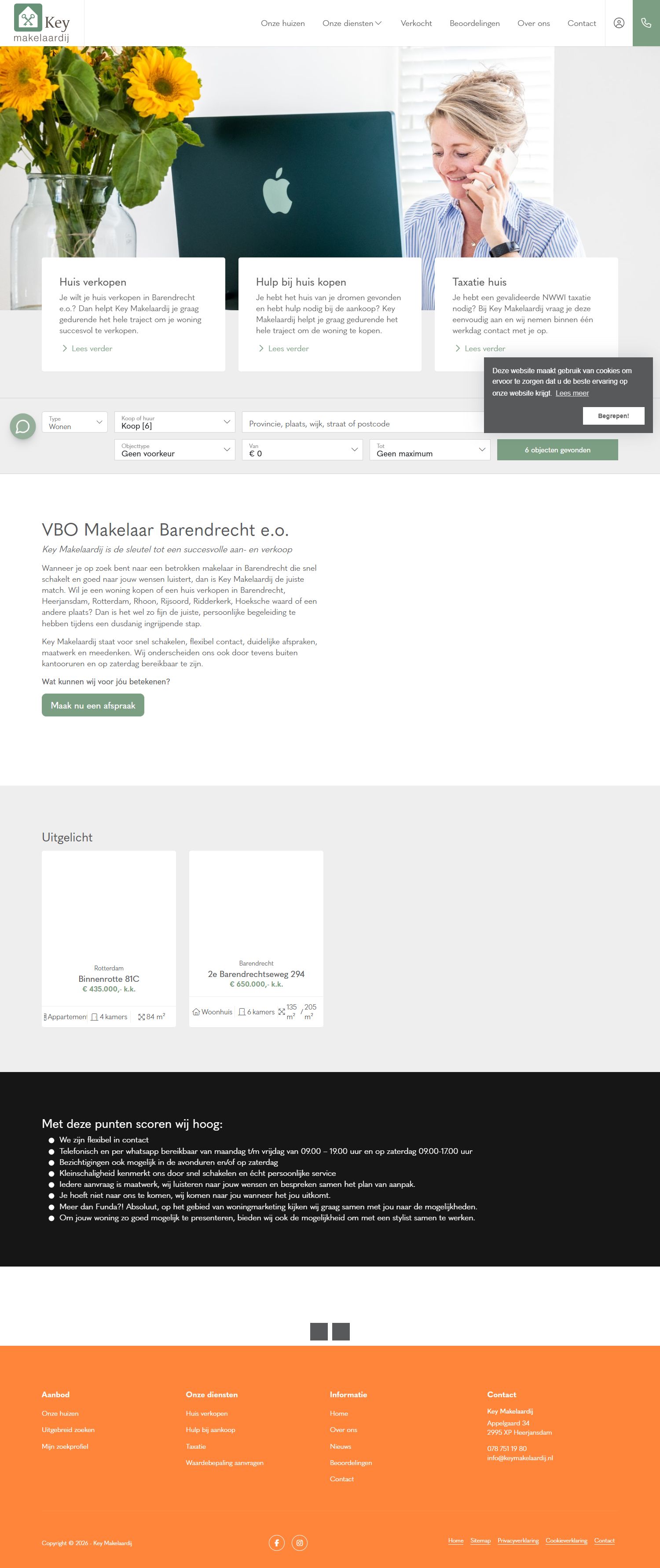 Screenshot of the website of www.keymakelaardij.nl