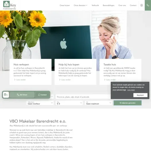 Screenshot van de website van www.keymakelaardij.nl