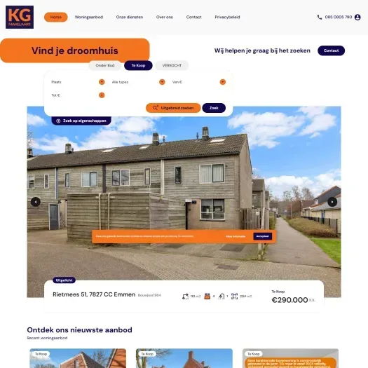 Screenshot of the website of www.kgmakelaars.nl