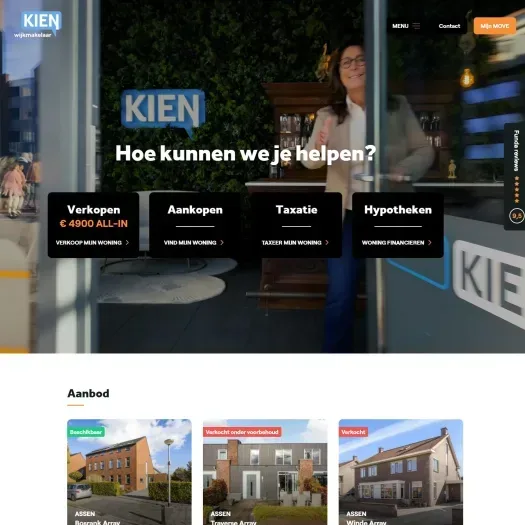 Screenshot van de website van www.kienwijkmakelaar.nl