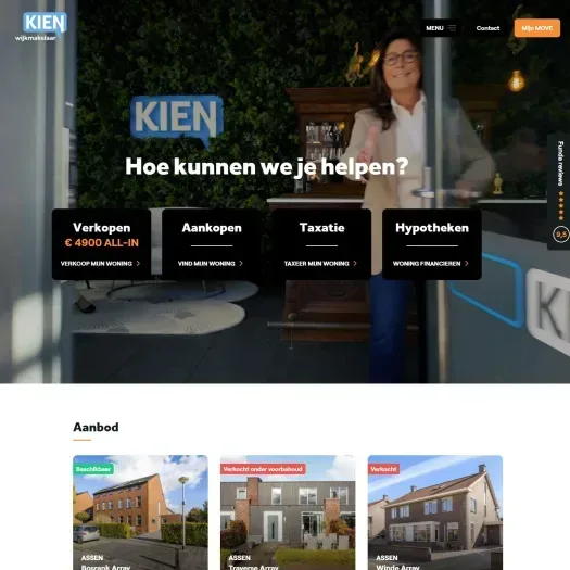 Screenshot van de website van www.kienwijkmakelaar.nl