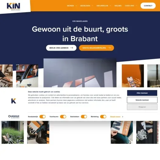 Screenshot van de website van www.kinmakelaars.nl