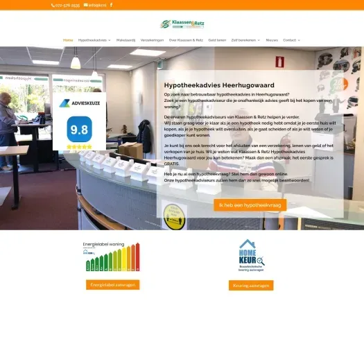 Screenshot van de website van www.kr.nl