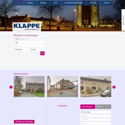 Screenshot van de website van www.klappemakelaardij.nl