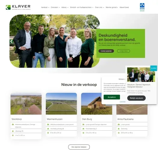 Screenshot van de website van www.klaveragrarischvastgoed.nl