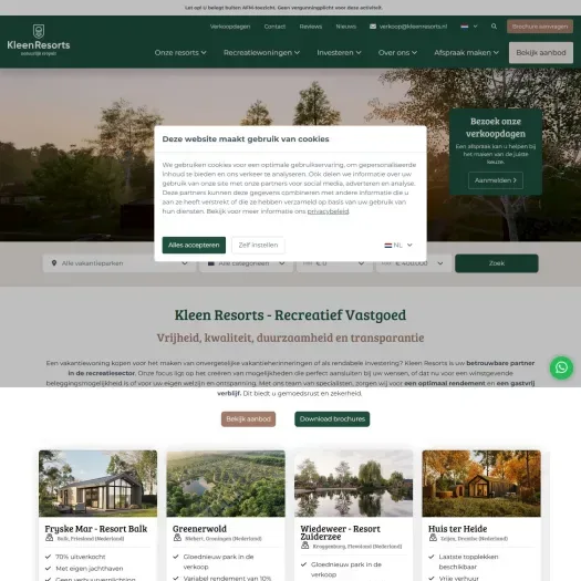 Screenshot van de website van www.kleenresortsverkoop.nl