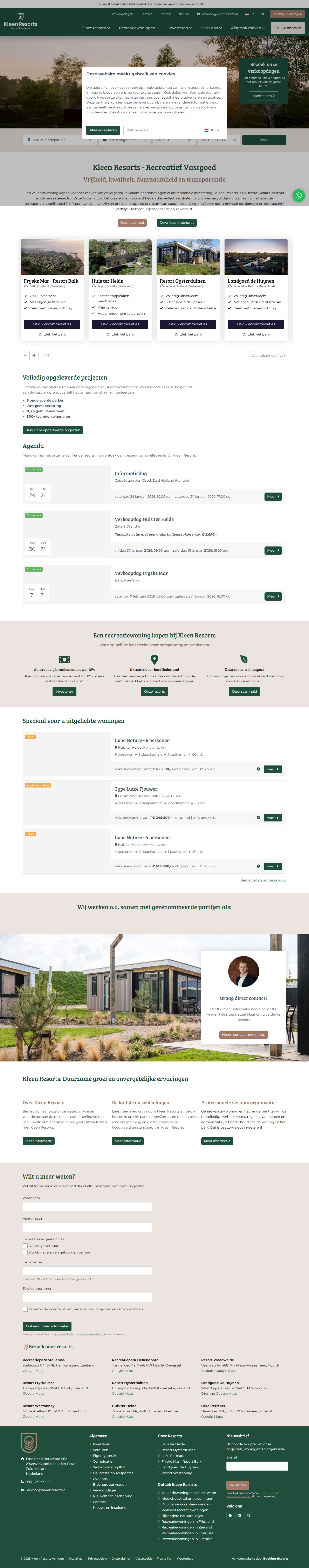Screenshot van de website van www.kleenresortsverkoop.nl