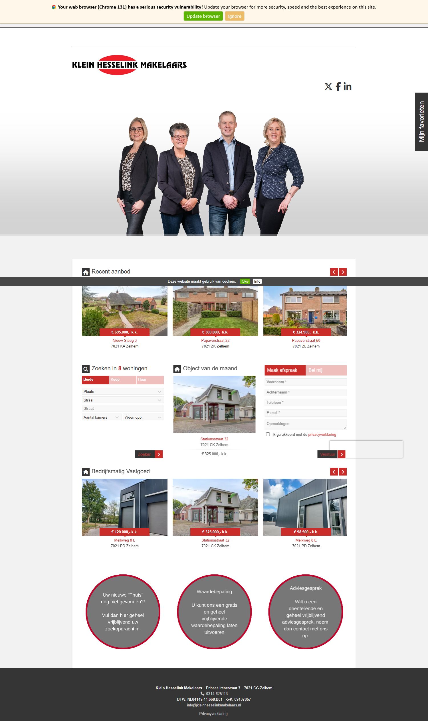 Screenshot of the website of www.kleinhesselinkmakelaars.nl