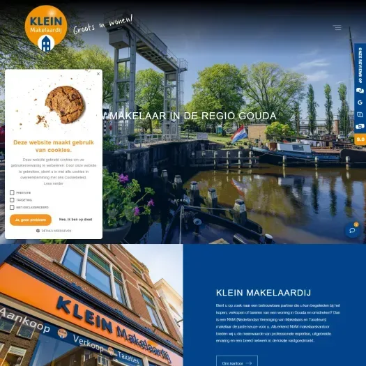 Screenshot van de website van www.kleinmakelaardij.nl