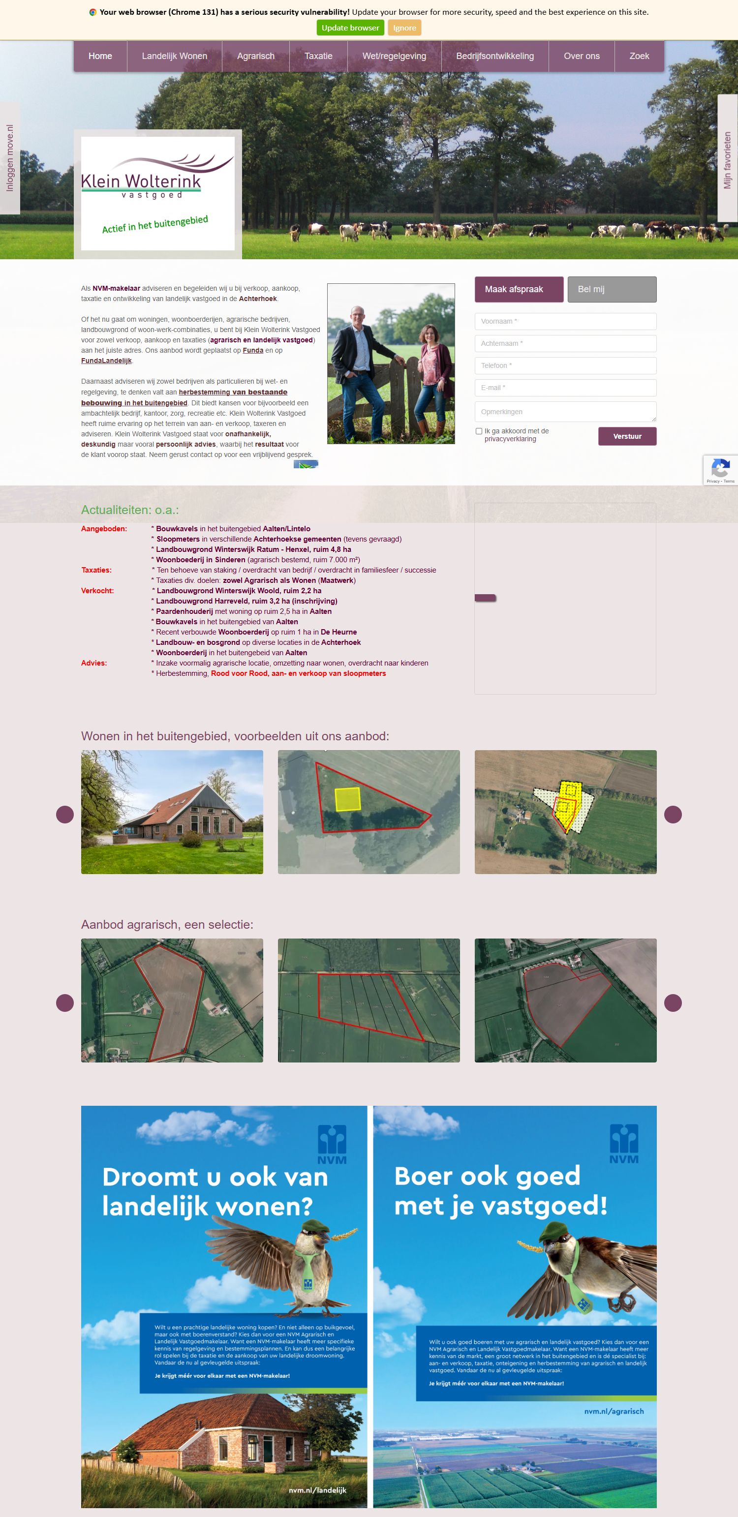 Screenshot der Website von www.kleinwolterinkvastgoed.nl