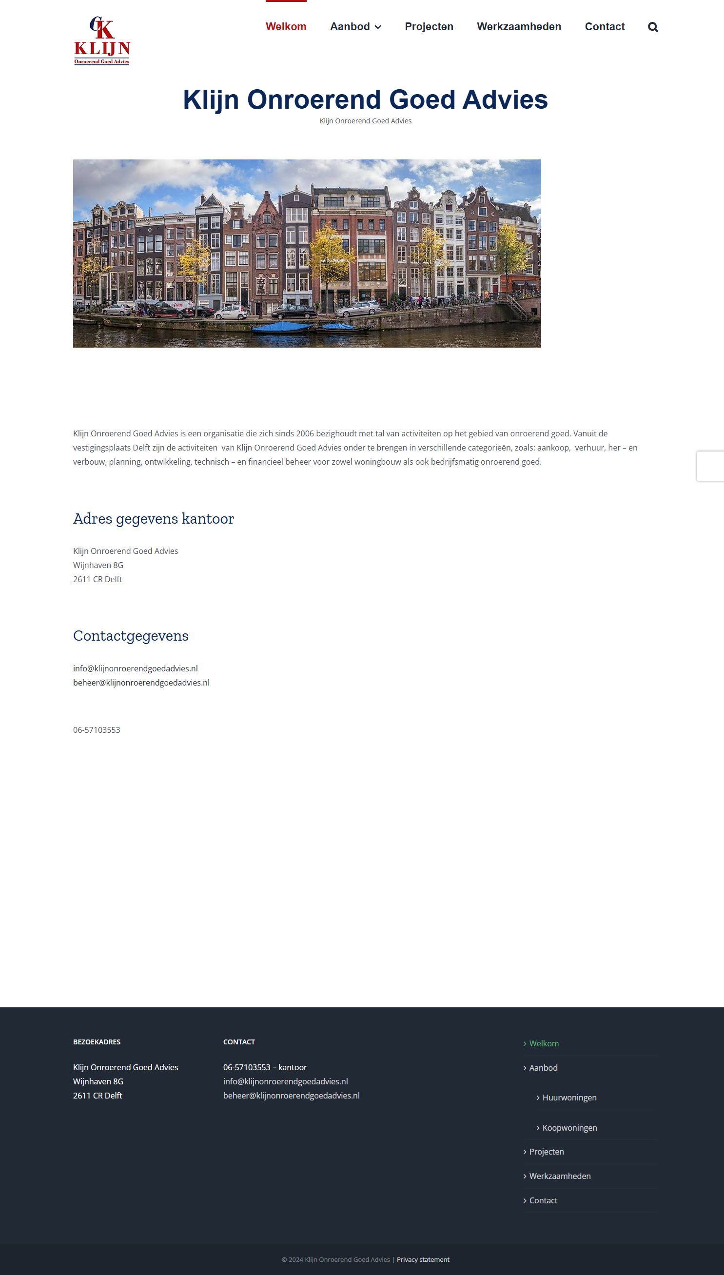 Screenshot van de website van www.klijnonroerendgoedadvies.nl
