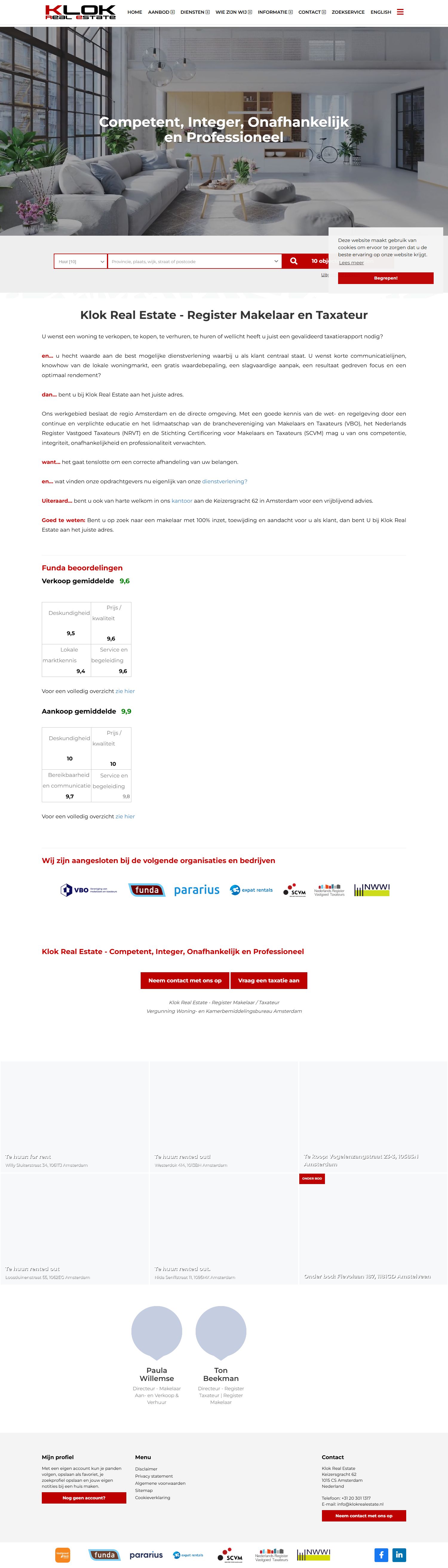 Screenshot of the website of www.klokrealestate.nl