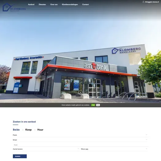 Screenshot of the website of www.klombergmakelaars.nl