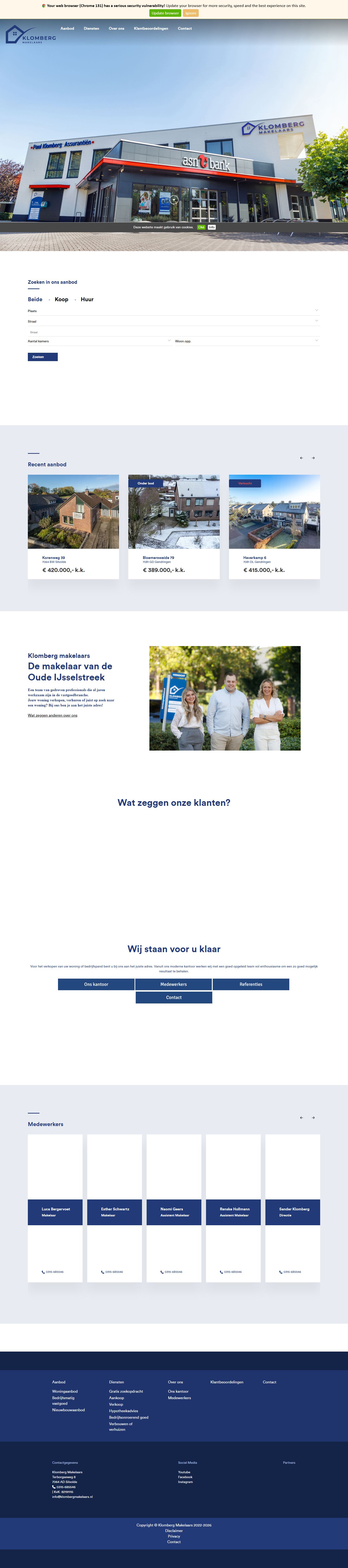 Screenshot der Website von www.klombergmakelaars.nl