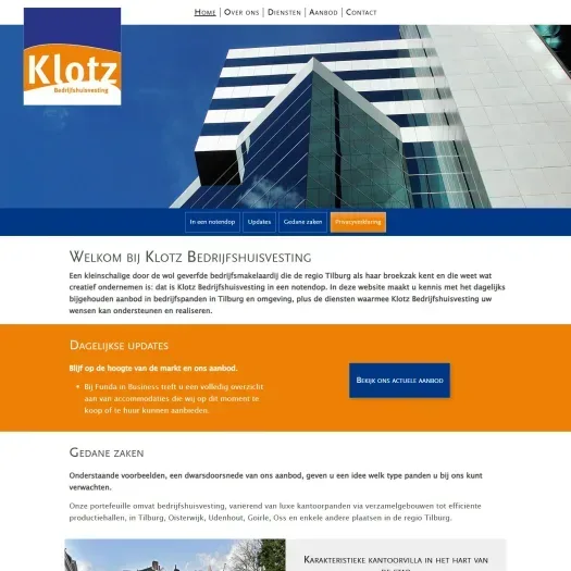Screenshot van de website van www.klotz.nu