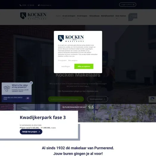 Screenshot of the website of www.kocken.nl