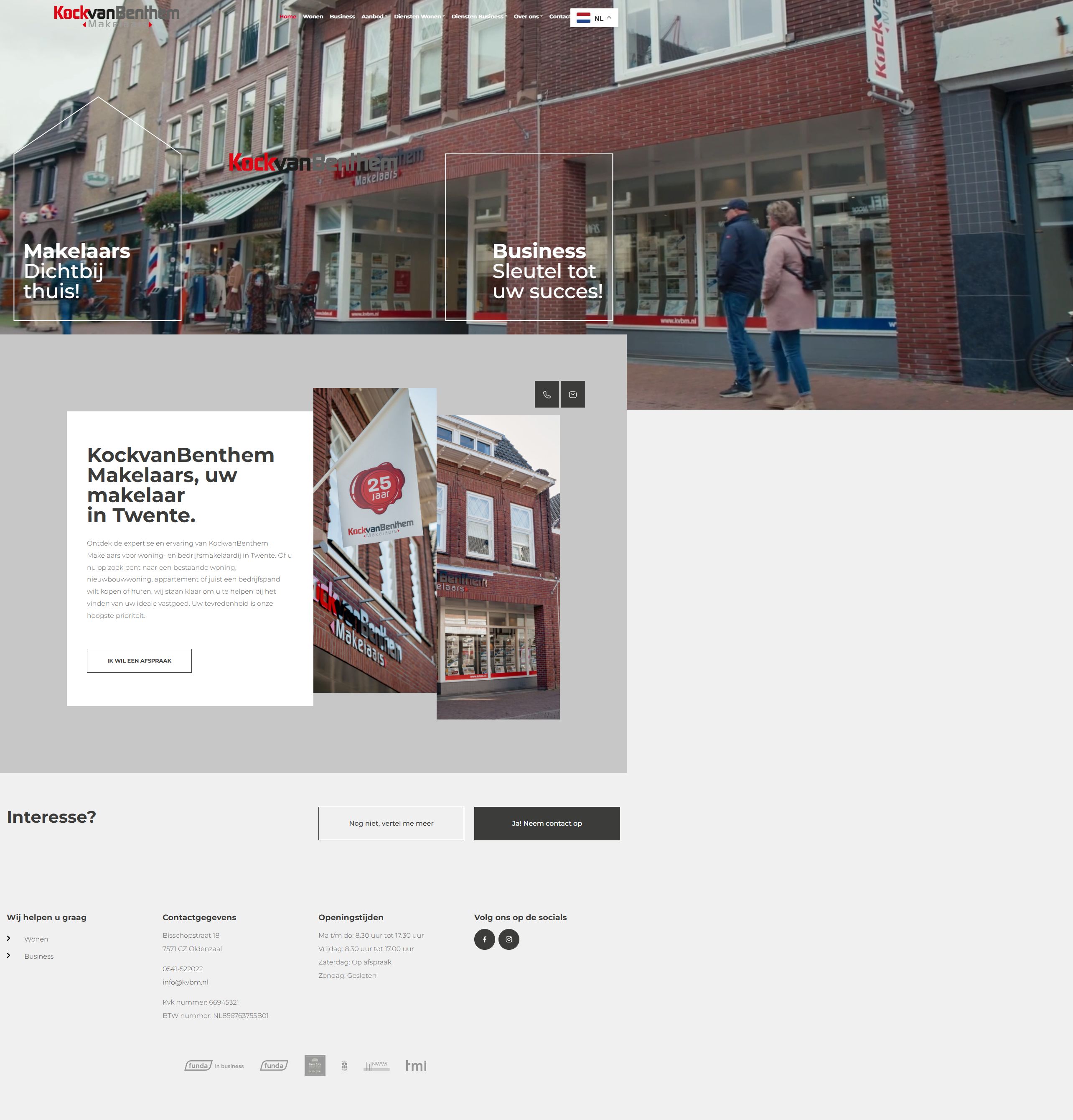 Screenshot of the website of www.kvbm.nl