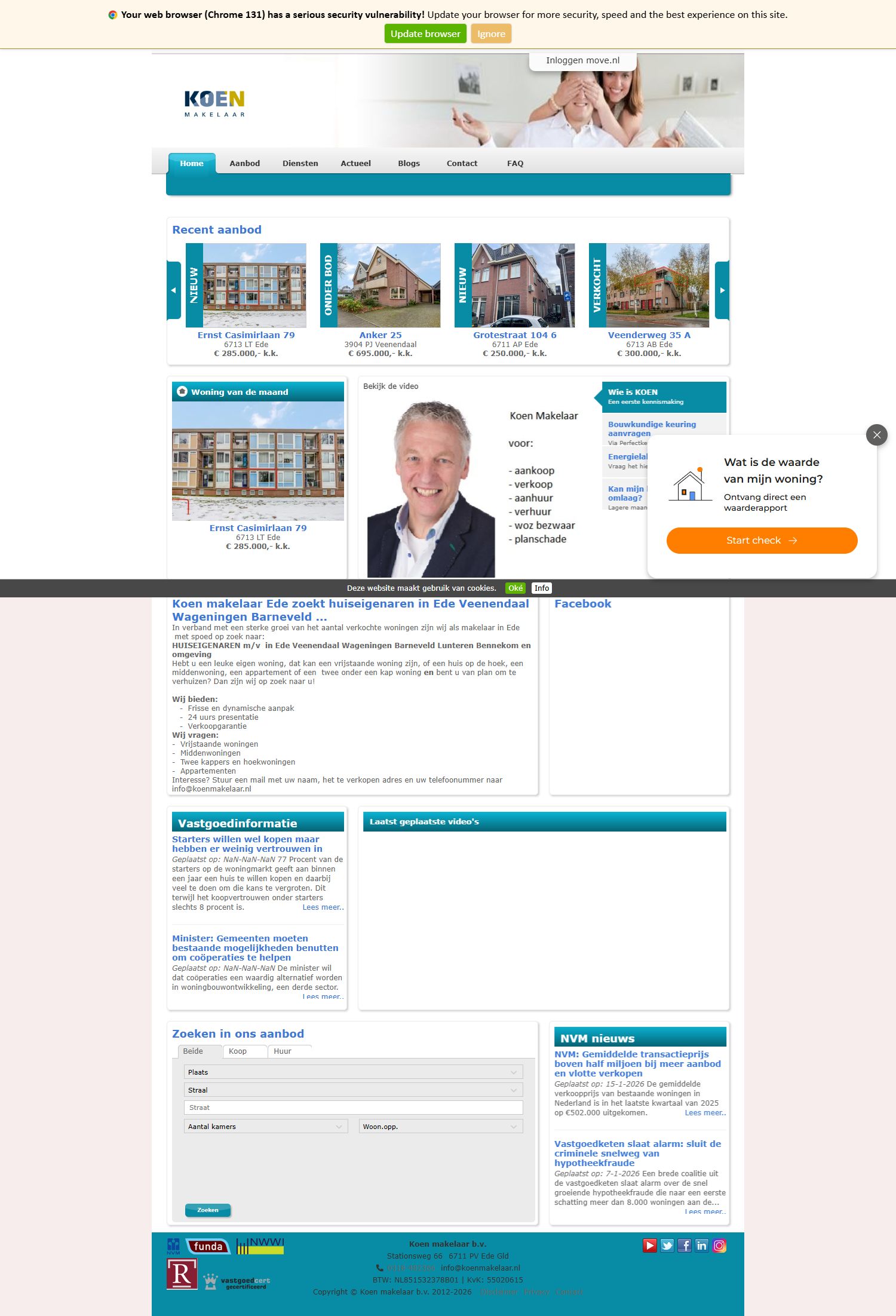 Screenshot of the website of www.koenmakelaar.nl