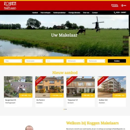Screenshot of the website of www.koggenmakelaars.nl