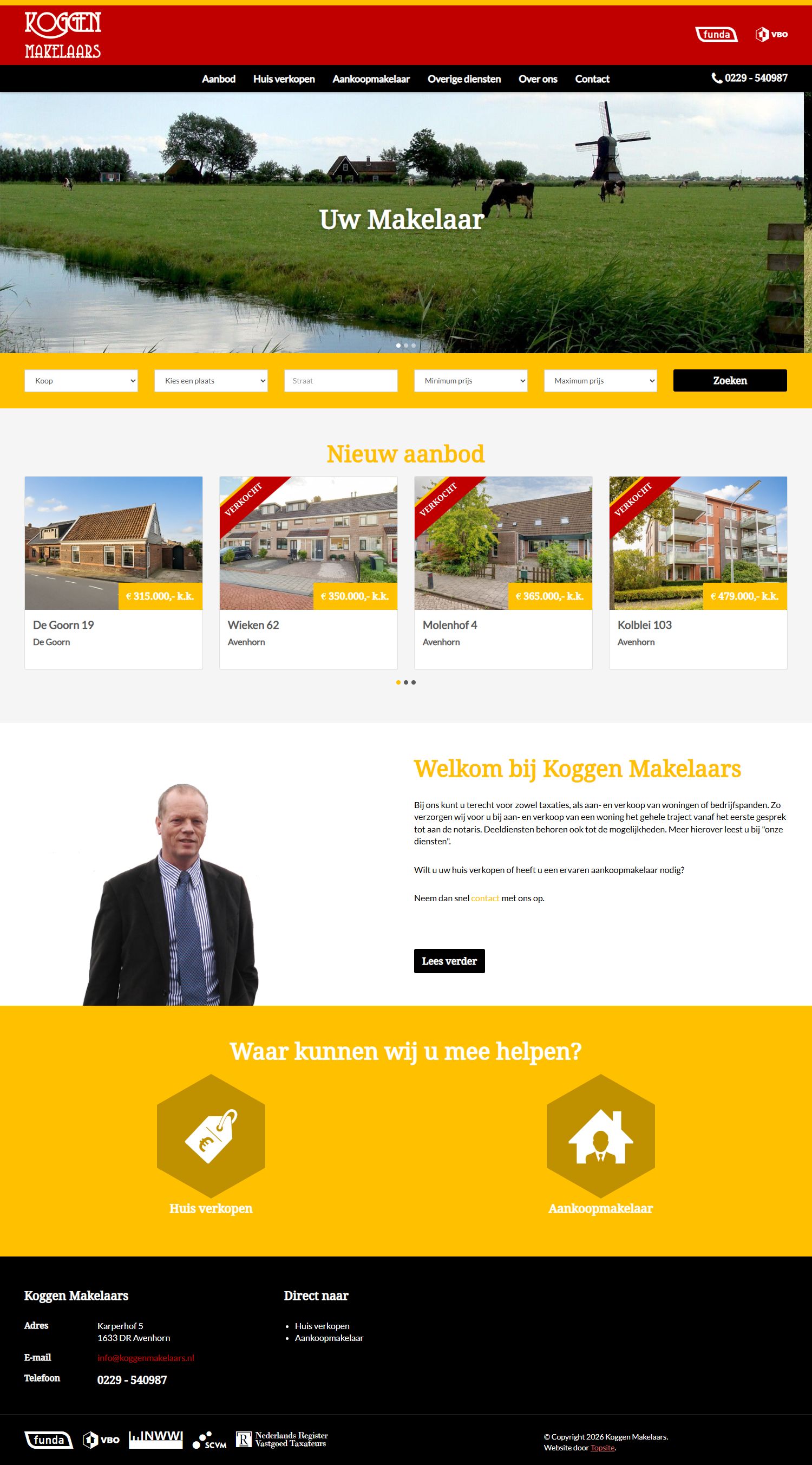 Screenshot of the website of www.koggenmakelaars.nl