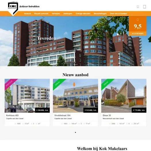 Screenshot van de website van www.kok-makelaars.nl