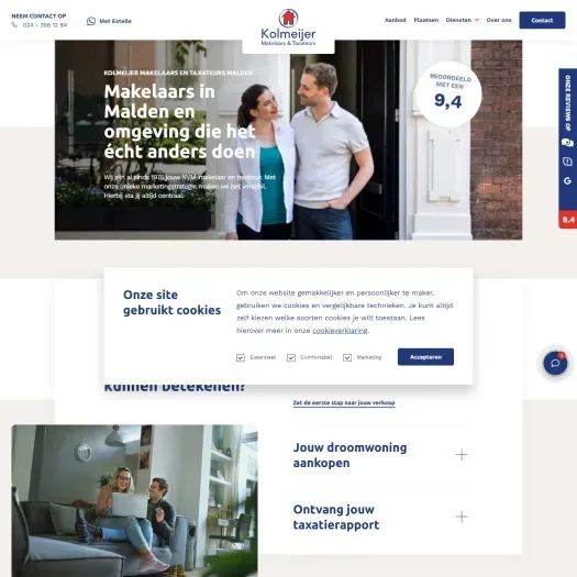 Screenshot van de website van www.kolmeijermakelaars.nl