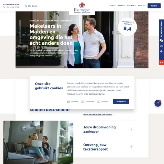 Screenshot van de website van www.kolmeijermakelaars.nl