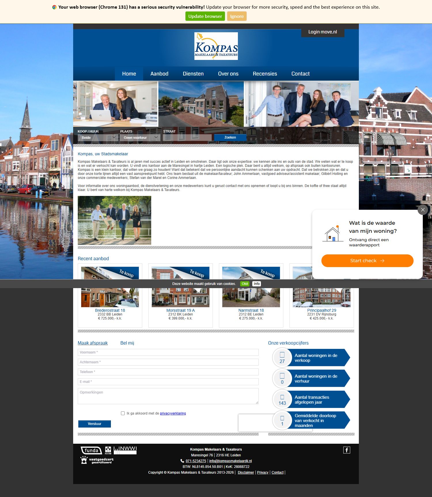 Screenshot der Website von www.kompasmakelaardij.nl