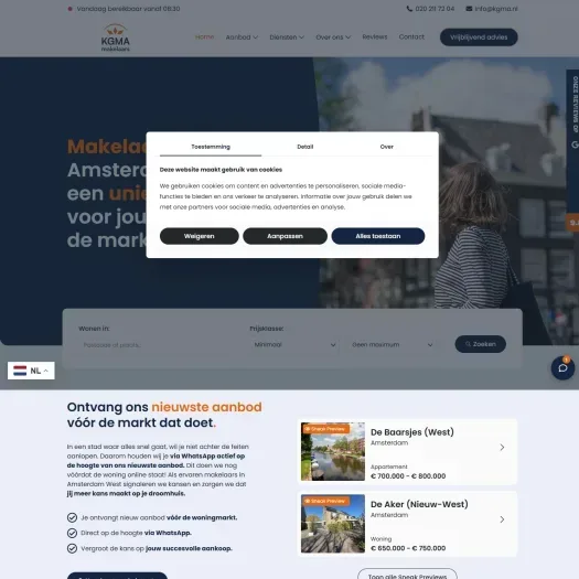 Screenshot van de website van kgma.nl