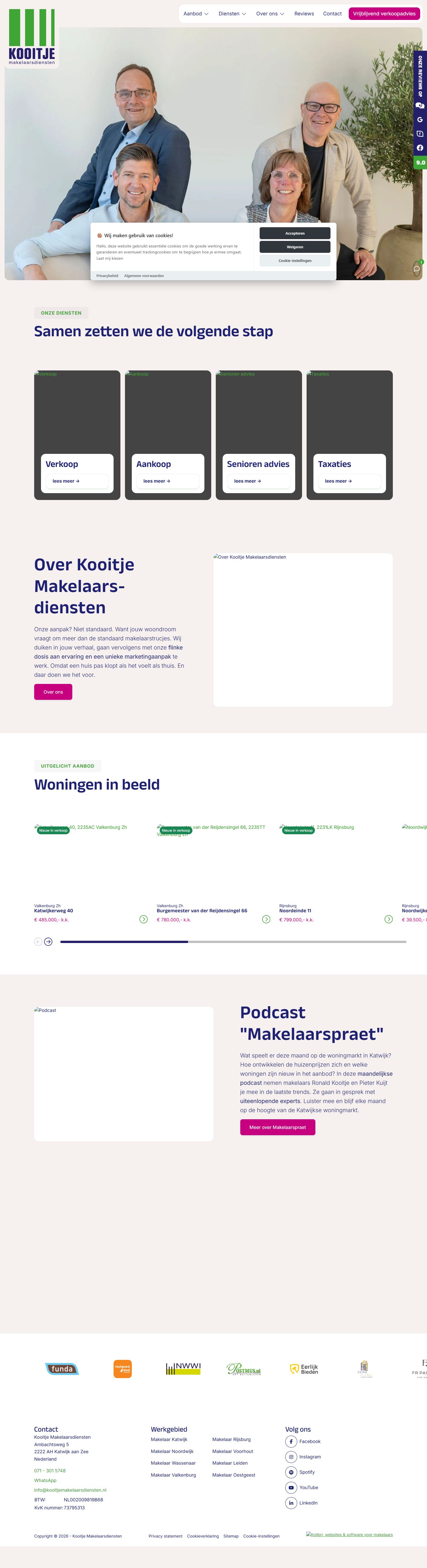 Screenshot der Website von www.kooitjemakelaarsdiensten.nl