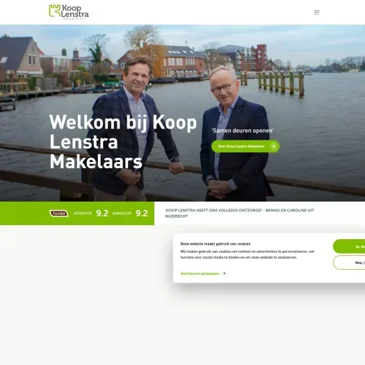 Screenshot of the website of www.kooplenstra.nl