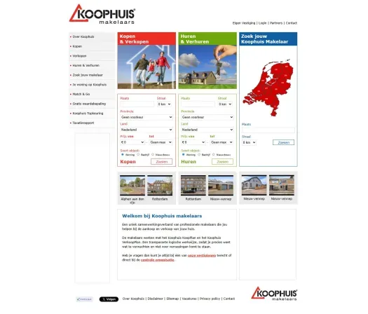Screenshot van de website van www.koophuis.nl
